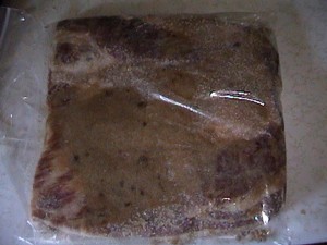Here is the slab with the 3-part rub packed on a sealed in a bag ready for the fridge