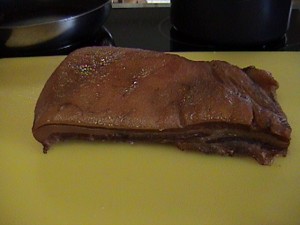 Cured and smoked bacon slab